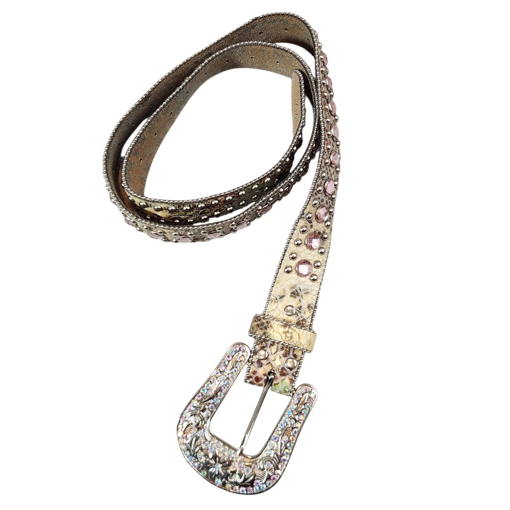 Blazin Roxx Western Belt Womens XL Gold Snakeskin Pink Crystal Studded Buckle